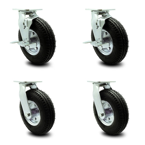 Service Caster 8 Inch Black Pneumatic Wheel Caster Swivel with Swivel Locks 2 with Brakes, 4PK SCC-100S280-PNB-TLB-BSL-2-BSL-2 - main